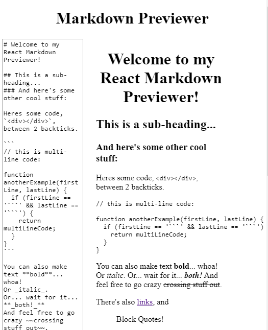 Markdown Previewer project